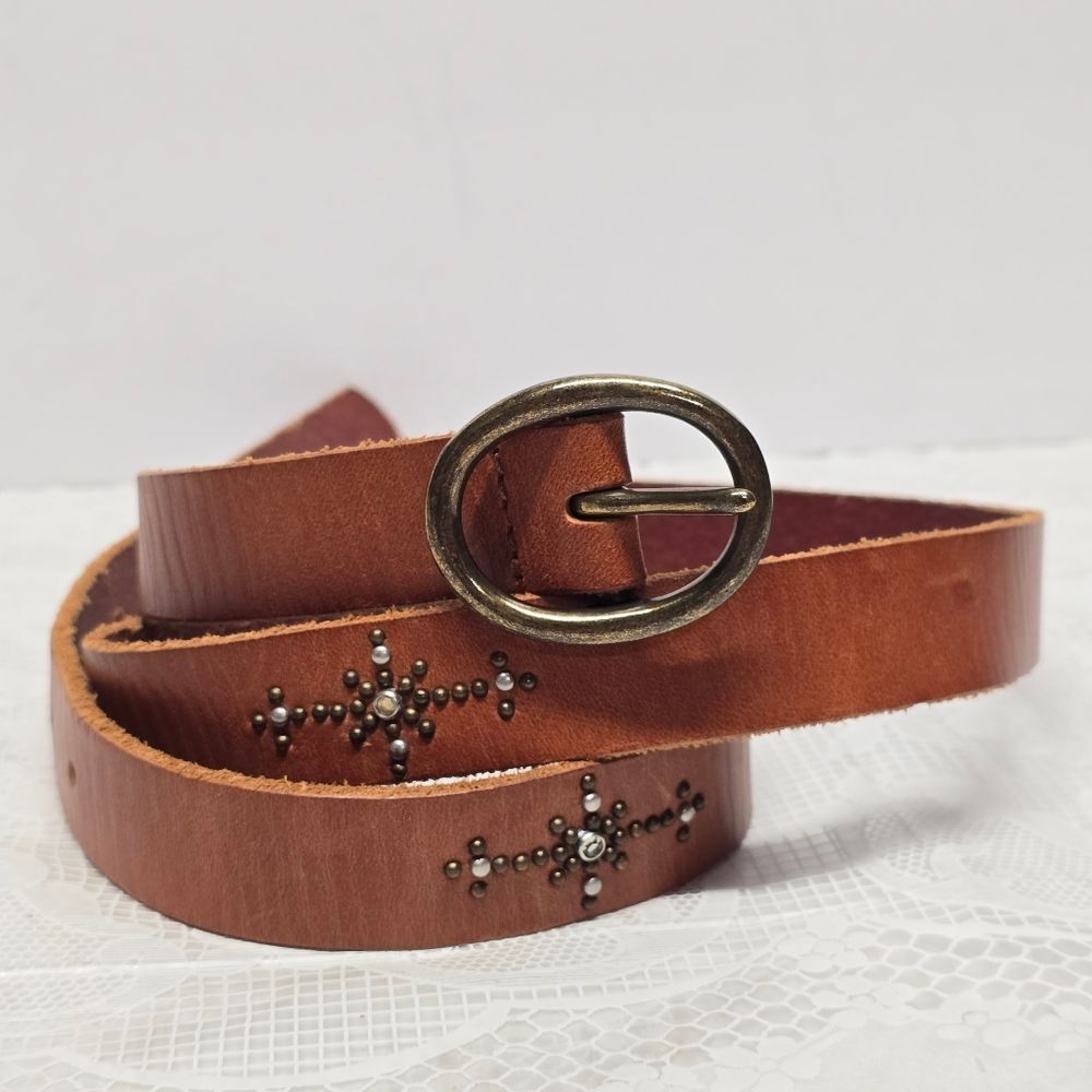 American Eagle Genuine Brown Leather Studded Belt Women's Size M Cowgirl Boho